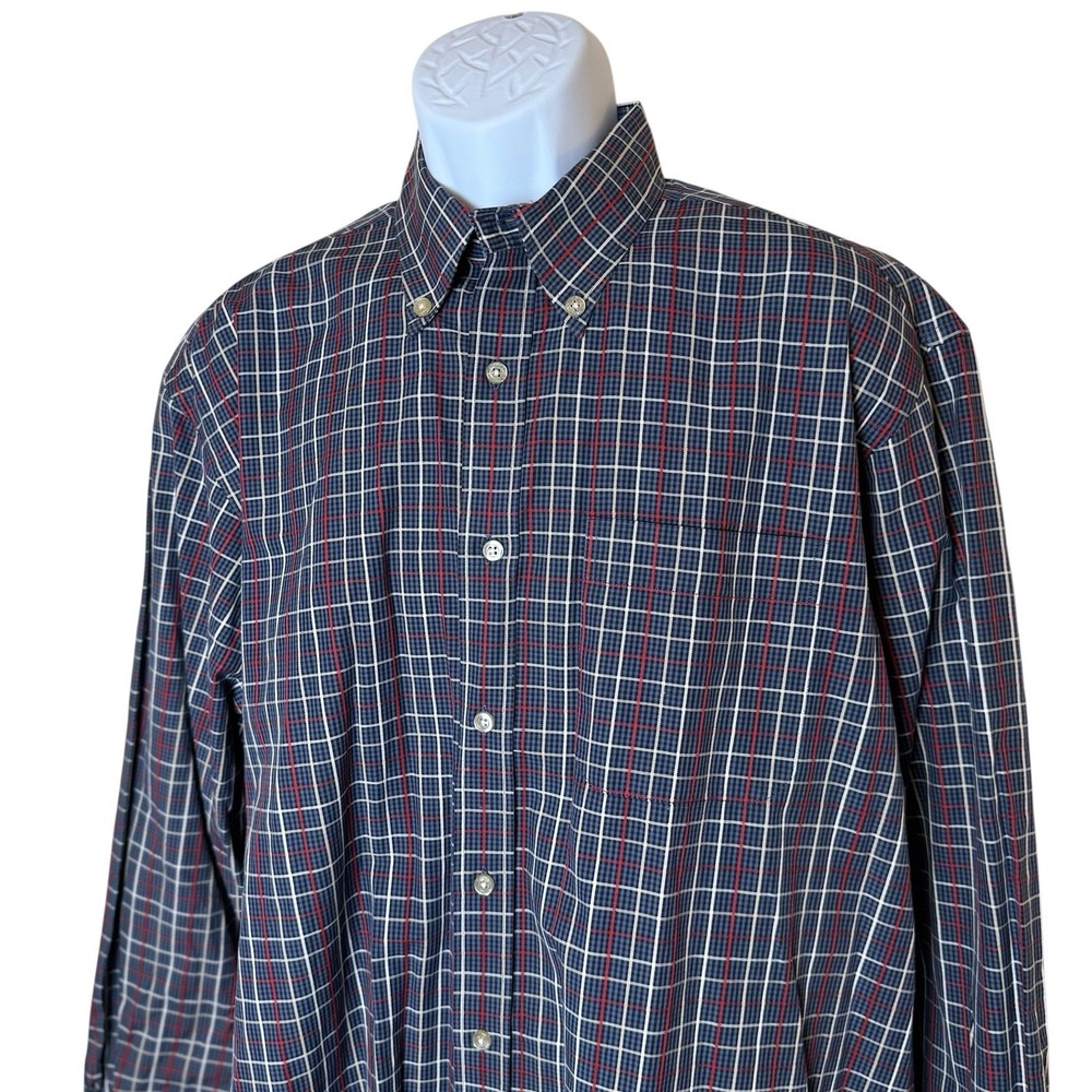 T. Harris London Plaid Red Blue Plaid Button Front Men's Shirt XL Classic Office